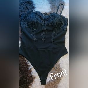 Haute Monte, XL, Black applique Bodysuit.